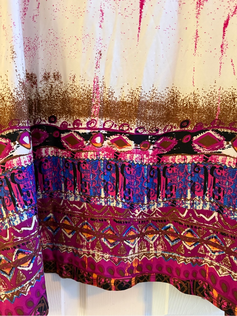 Chenault Boho Beaded Tunic Top 1X Sleeveless Colorful Print Made in USA - Picture 6 of 10